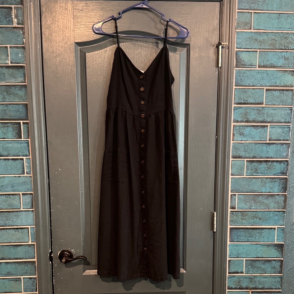 Black Button-Front Maxi Dress